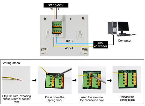 RS485 temperature and humidity data logger wiring